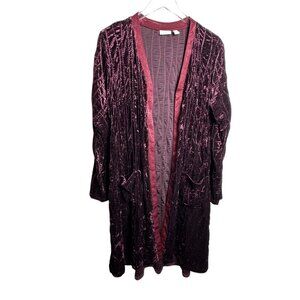 Logo Lavish Lori Goldstein burgundy crushed velvet duster size 1X long cardigan